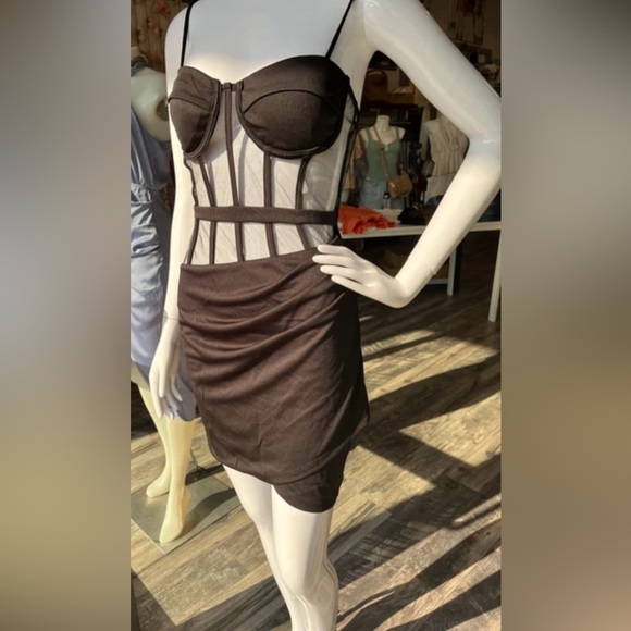 Symphony Broken Arrow South Beach Black Mesh Corset Dress NWT! Size Large - Picture 2 of 13